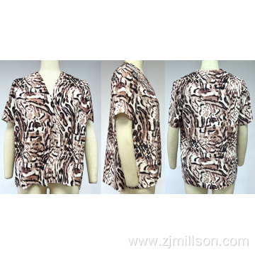 Beige Animal Print V Neck T-Shirt